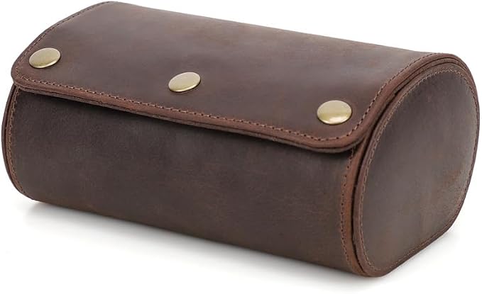Genuine Leather Watch Roll Travel Case,2 Slots Vintage Full Grain Leather Watch Box with Pillow for Men,Watch Storage Organizer for Home Storage, Gifts
