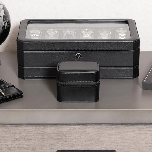 ROTHWELL 2 Watch Travel Case Storage Organizer for 2 Watches | Tough Portable Protection w/Zipper Fits All Wristwatches & Smart Watches Up to 50mm (Black/Grey) - color: Black/Grey - w/ Accessory Lid