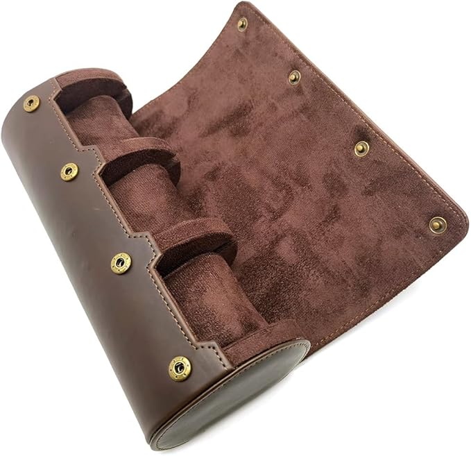 Genuine Leather Watch Roll Travel Case,3 Slots Vintage Full Grain Leather Watch Box with Pillow for Men,Watch Storage Organizer for Home Storage,Gifts