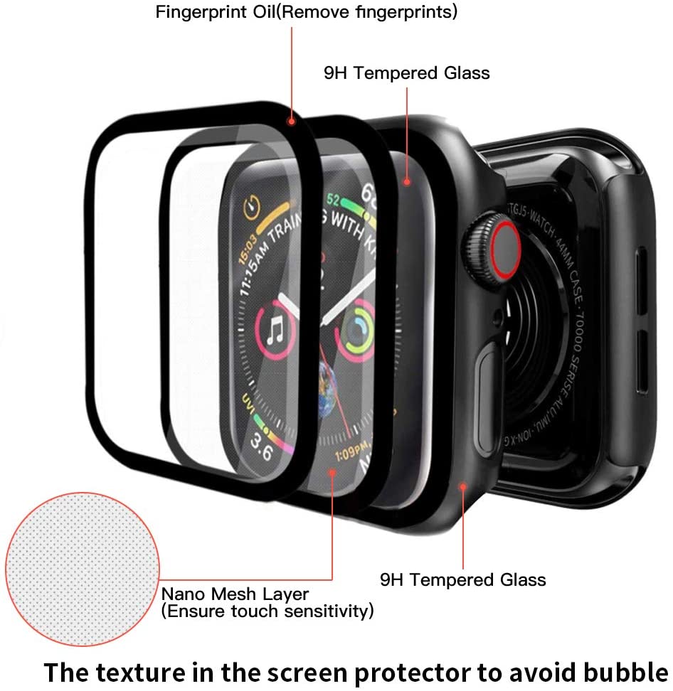Hard Case With Tempered Glass Screen Protector For Apple Watch Multiple Colors Available