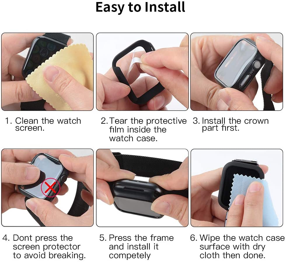Hard Case With Tempered Glass Screen Protector For Apple Watch Multiple Colors Available