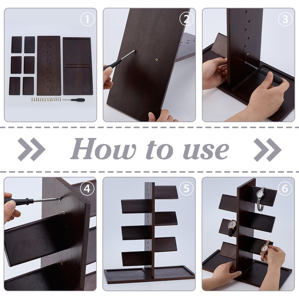 PH PandaHall Wooden Watch Holder Stand Watch Display Tower Watches Display Racks Multiple Watches Organizer Tabletop Jewelry Holder for Men Women Gifts Watch Bracelets Showcase Storage
