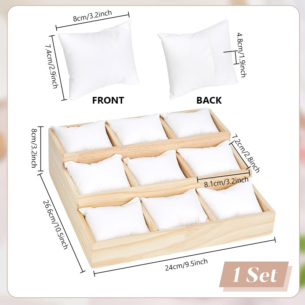 PH PandaHall Wooden Watch Tray, 3-Tier 9 Grids Watch Organizer Stepped Jewelry Tray Bracelet Bangle Display Case Holder Jewelry Show Trays with Adjustable Pillow for Men Women Watches Bracelet Stacks