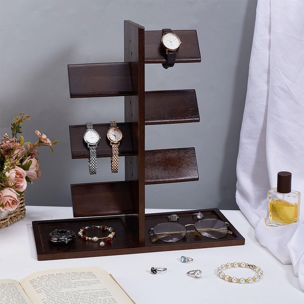 PH PandaHall Wooden Watch Holder Stand Watch Display Tower Watches Display Racks Multiple Watches Organizer Tabletop Jewelry Holder for Men Women Gifts Watch Bracelets Showcase Storage
