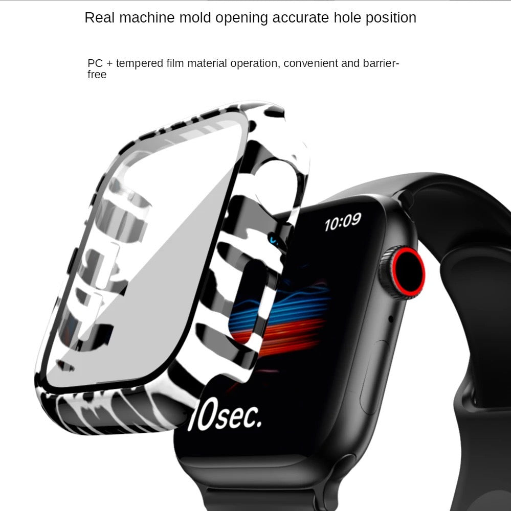 Printed Hard Case With Tempered Glass Screen Protector For Apple Watch Multiple Colors Available