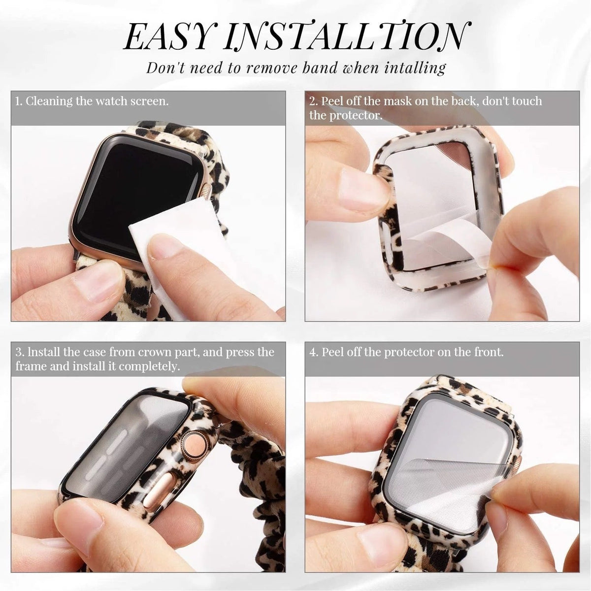 Printed Hard Case With Tempered Glass Screen Protector For Apple Watch Multiple Colors Available