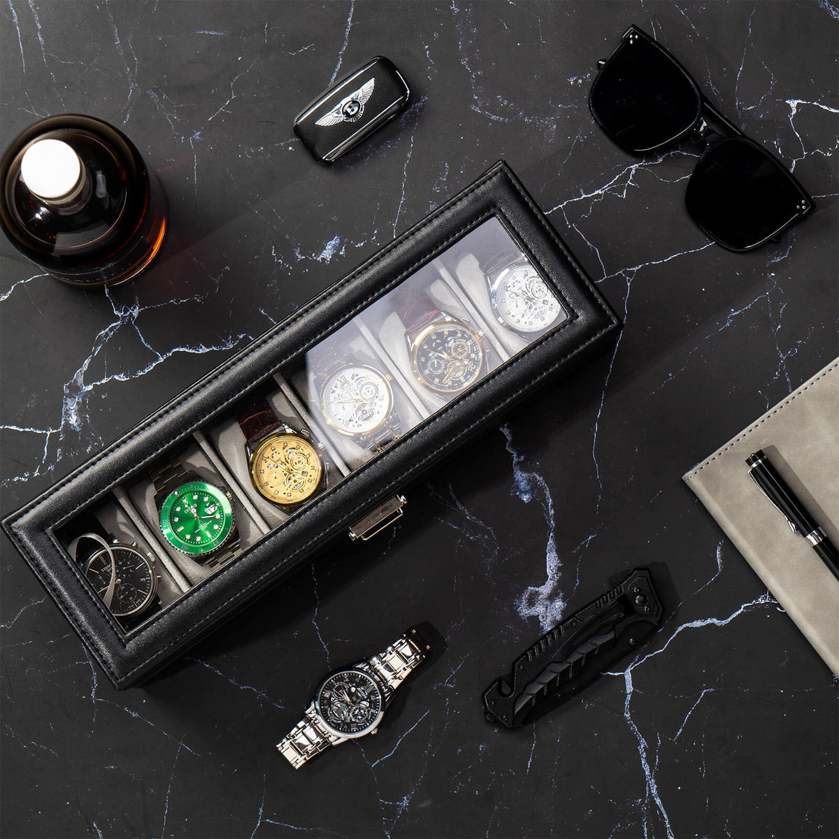 2-Layer Watch Box with Glass Lid, Jewelry Organizer Display Case | ProCase
