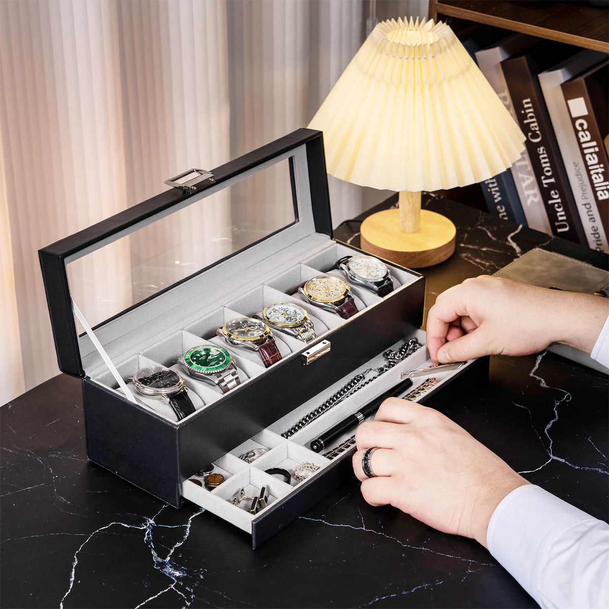 2-Layer Watch Box with Glass Lid, Jewelry Organizer Display Case | ProCase