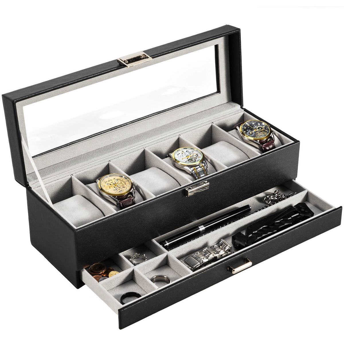2-Layer Watch Box with Glass Lid, Jewelry Organizer Display Case | ProCase