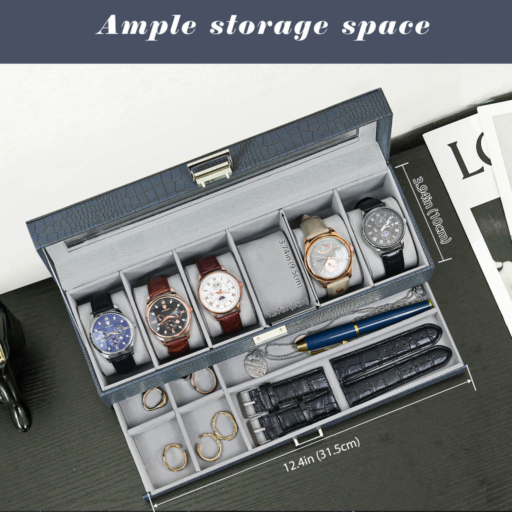 2-Layer Watch Box with Glass Lid, Jewelry Organizer Display Case | ProCase