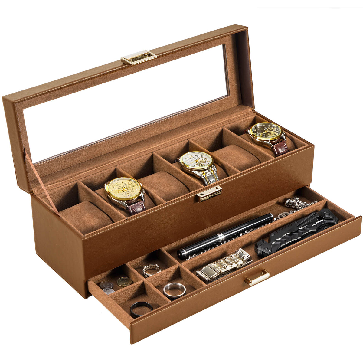 2-Layer Watch Box with Glass Lid, Jewelry Organizer Display Case | ProCase