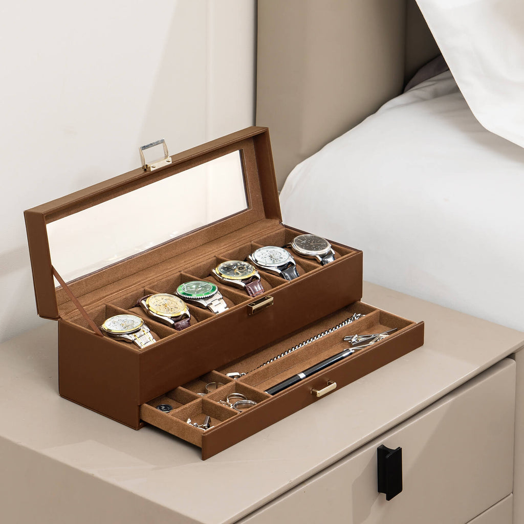 2-Layer Watch Box with Glass Lid, Jewelry Organizer Display Case | ProCase