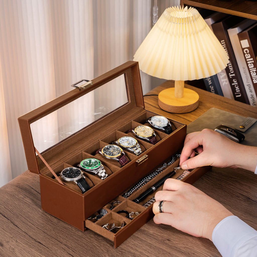 2-Layer Watch Box with Glass Lid, Jewelry Organizer Display Case | ProCase