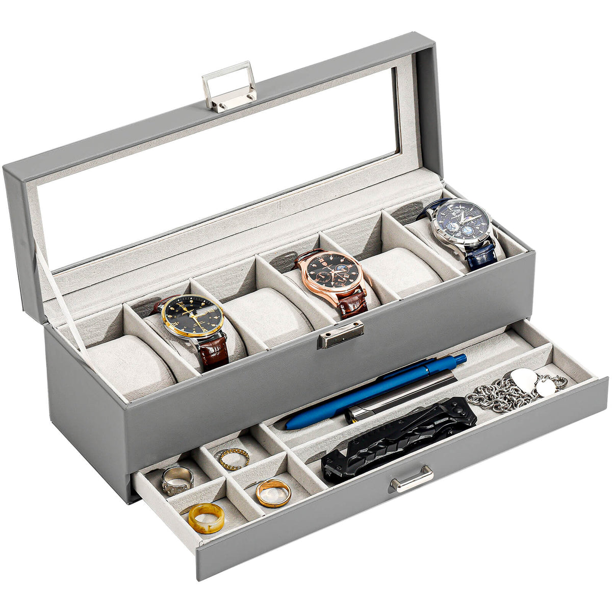 2-Layer Watch Box with Glass Lid, Jewelry Organizer Display Case | ProCase