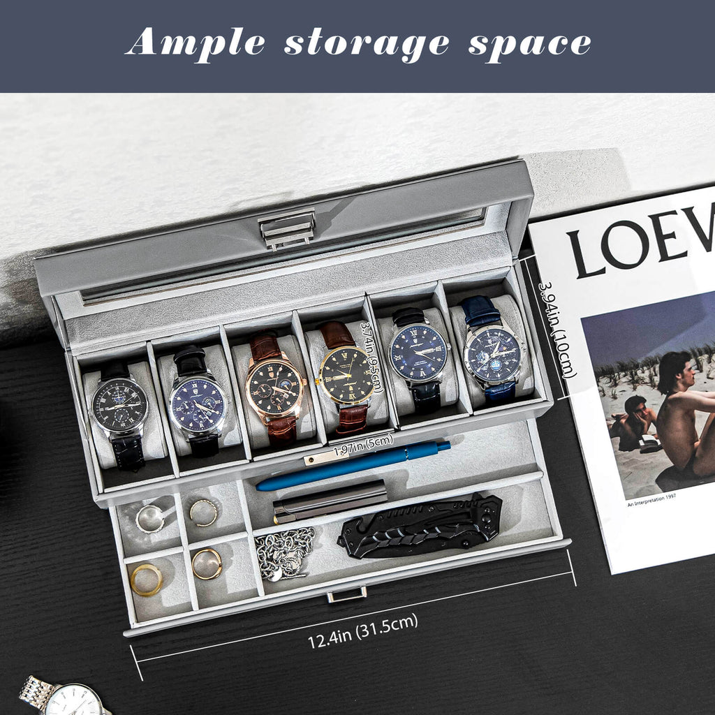 2-Layer Watch Box with Glass Lid, Jewelry Organizer Display Case | ProCase