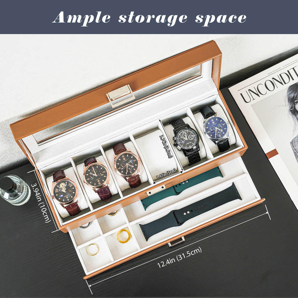 2-Layer Watch Box with Glass Lid, Jewelry Organizer Display Case | ProCase