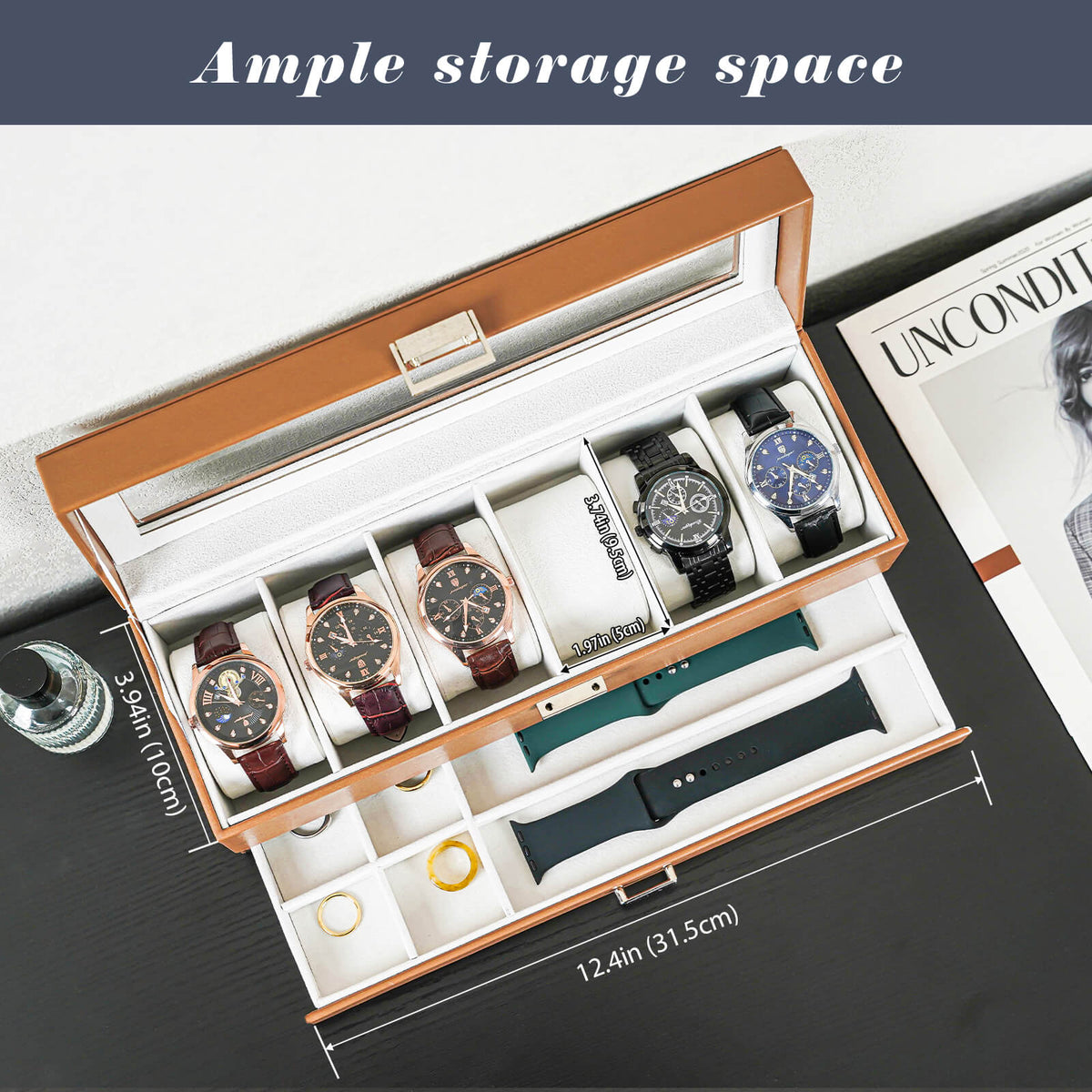 2-Layer Watch Box with Glass Lid, Jewelry Organizer Display Case | ProCase