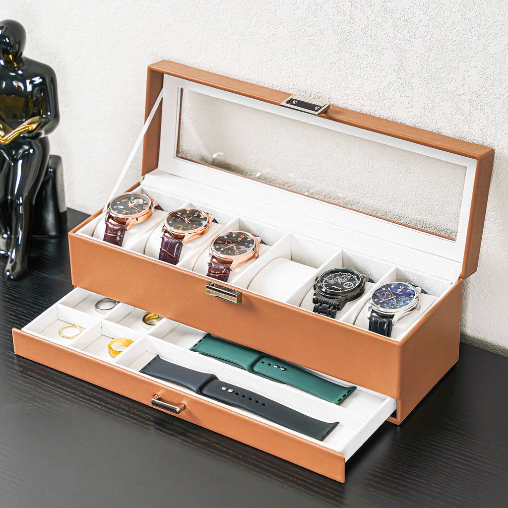 2-Layer Watch Box with Glass Lid, Jewelry Organizer Display Case | ProCase