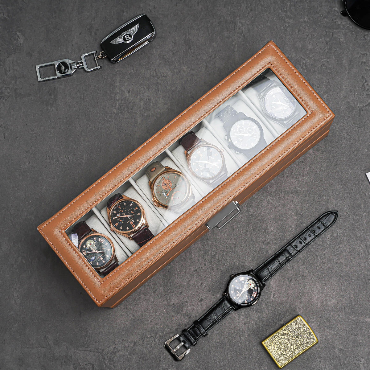 2-Layer Watch Box with Glass Lid, Jewelry Organizer Display Case | ProCase