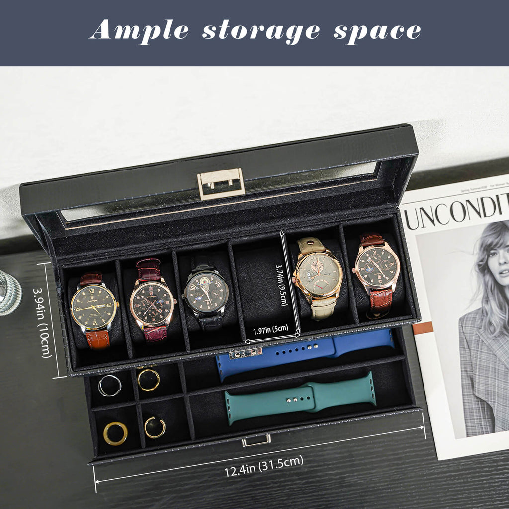 2-Layer Watch Box with Glass Lid, Jewelry Organizer Display Case | ProCase