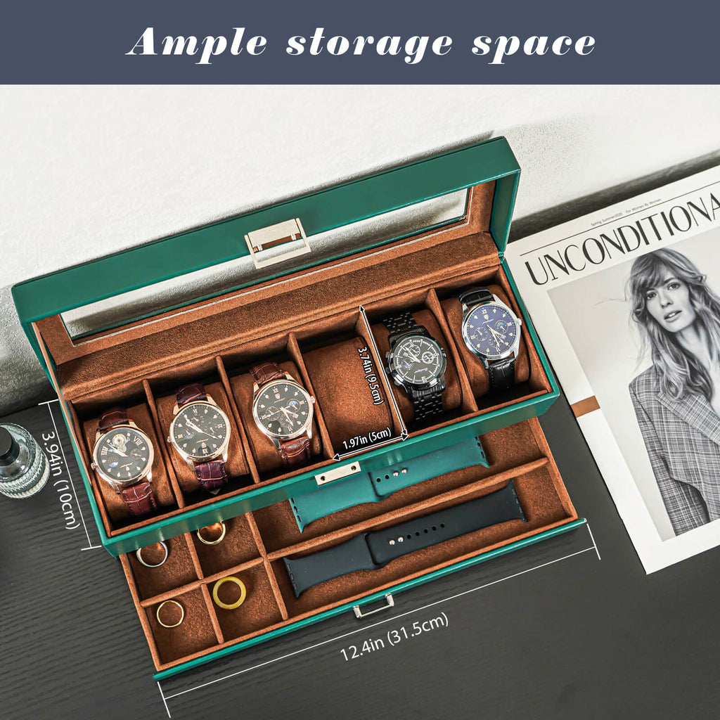 2-Layer Watch Box with Glass Lid, Jewelry Organizer Display Case | ProCase
