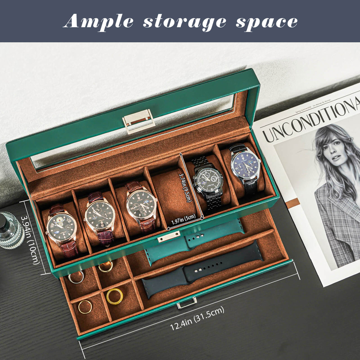 2-Layer Watch Box with Glass Lid, Jewelry Organizer Display Case | ProCase
