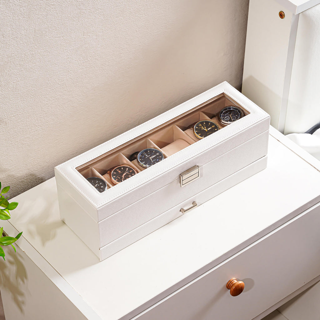 2-Layer Watch Box with Glass Lid, Jewelry Organizer Display Case | ProCase