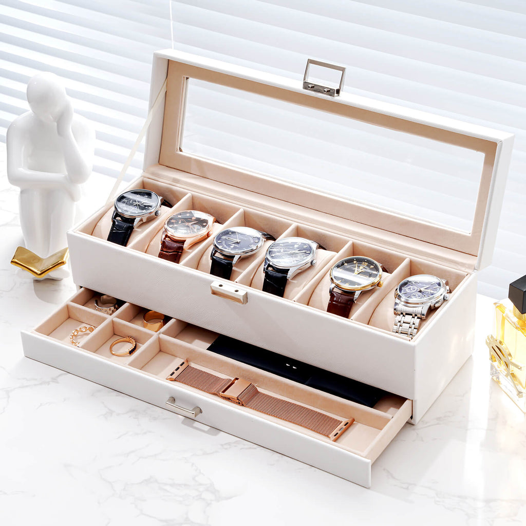 2-Layer Watch Box with Glass Lid, Jewelry Organizer Display Case | ProCase