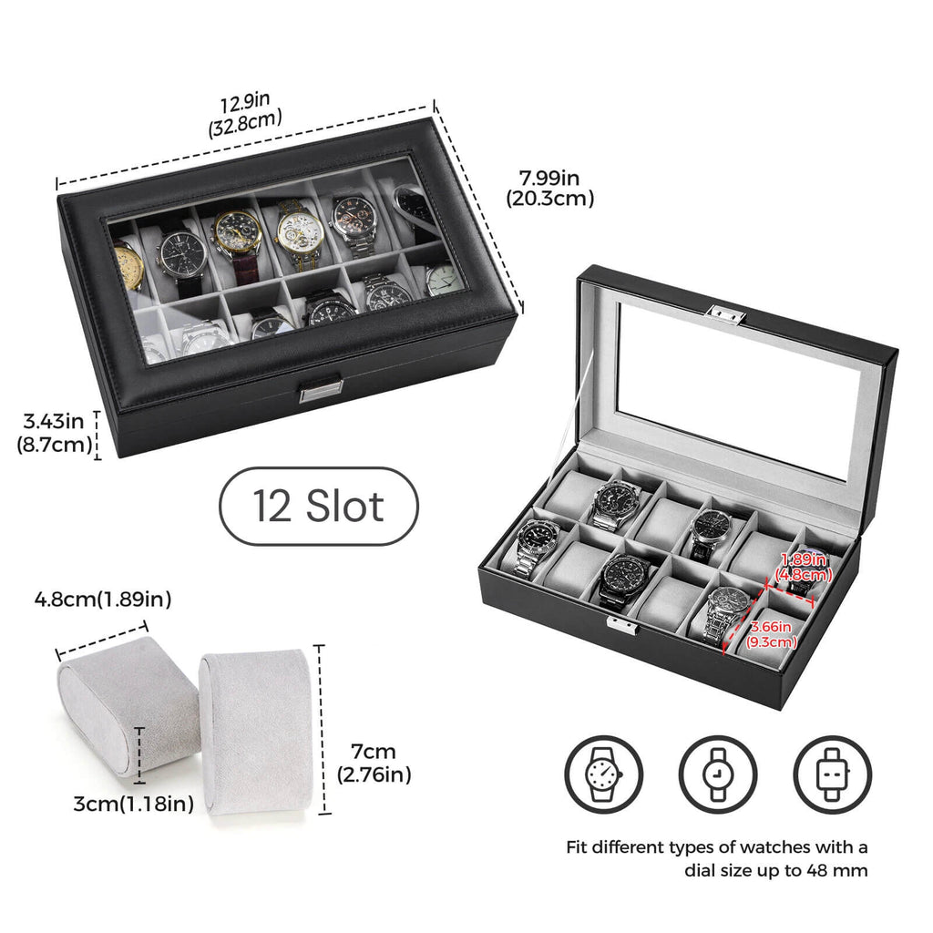 Watch Box with Glass Lid, 3-18 Slots PU Leather Watch Storage Organizer & Display Case | ProCase