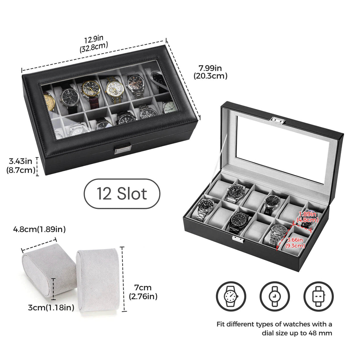 Watch Box with Glass Lid, 3-18 Slots PU Leather Watch Storage Organizer & Display Case | ProCase