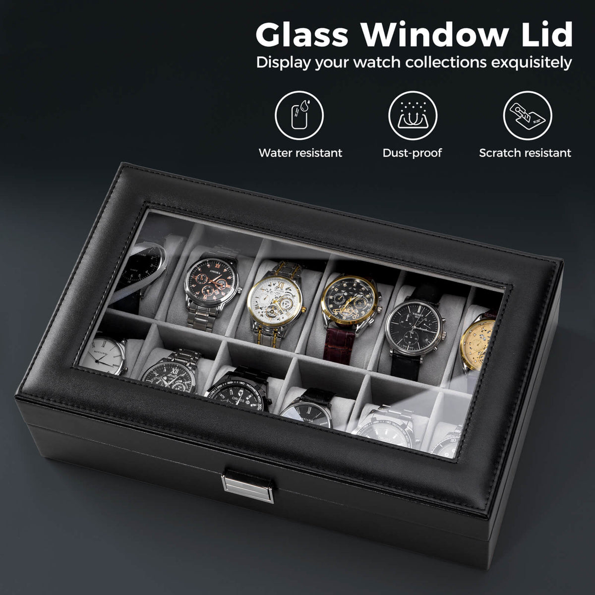Watch Box with Glass Lid, 3-18 Slots PU Leather Watch Storage Organizer & Display Case | ProCase