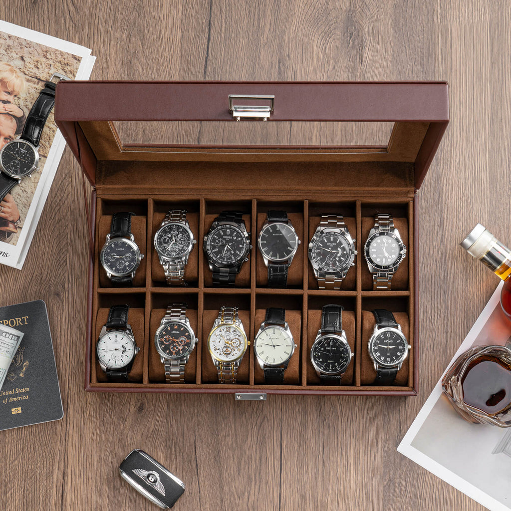 Watch Box with Glass Lid, 3-18 Slots PU Leather Watch Storage Organizer & Display Case | ProCase