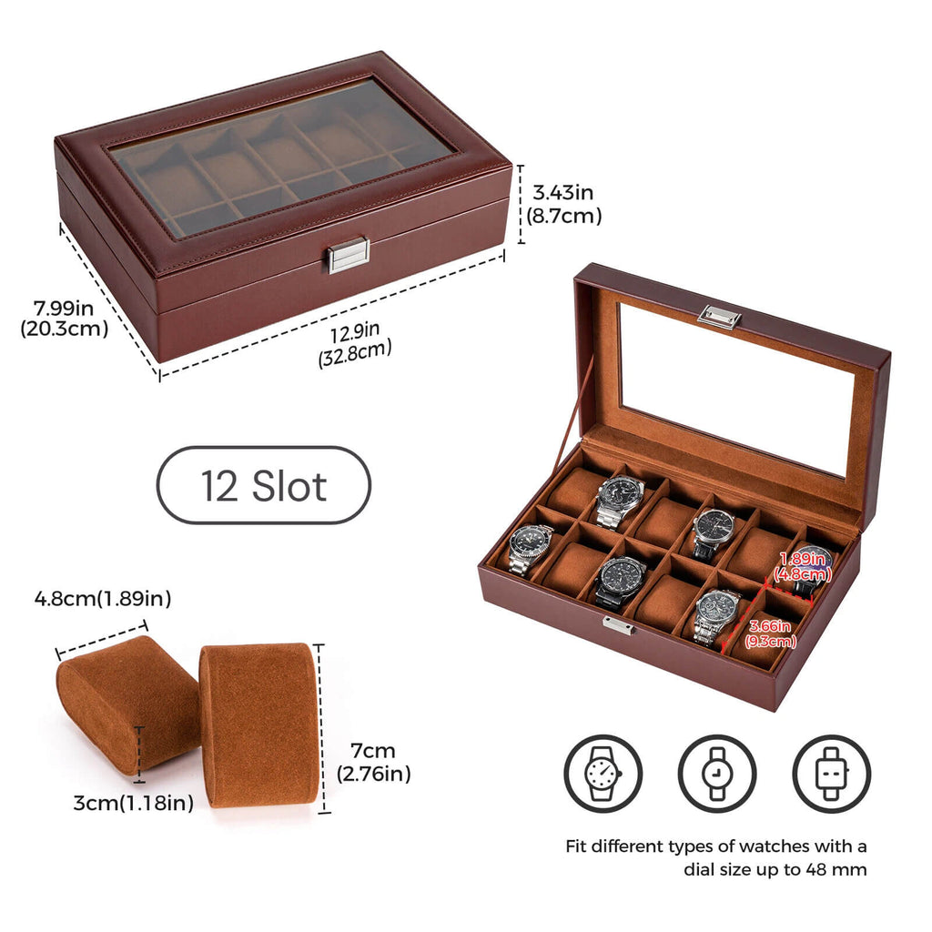 Watch Box with Glass Lid, 3-18 Slots PU Leather Watch Storage Organizer & Display Case | ProCase