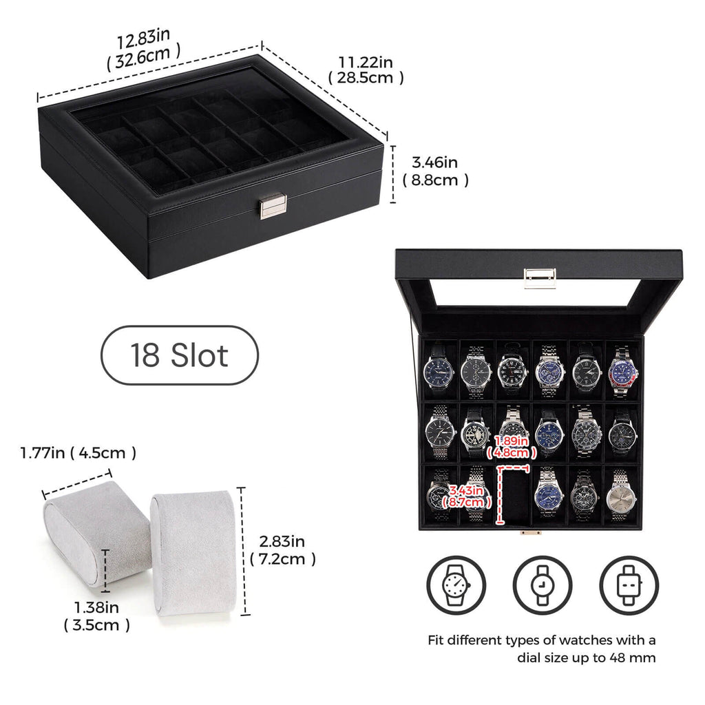 Watch Box with Glass Lid, 3-18 Slots PU Leather Watch Storage Organizer & Display Case | ProCase