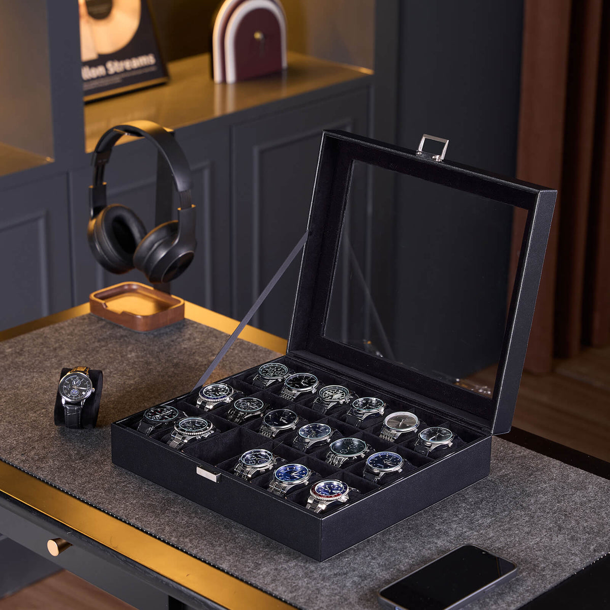 Watch Box with Glass Lid, 3-18 Slots PU Leather Watch Storage Organizer & Display Case | ProCase