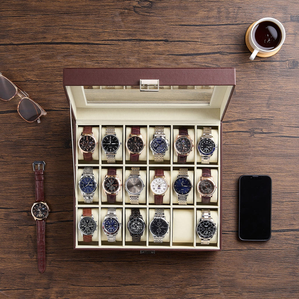Watch Box with Glass Lid, 3-18 Slots PU Leather Watch Storage Organizer & Display Case | ProCase