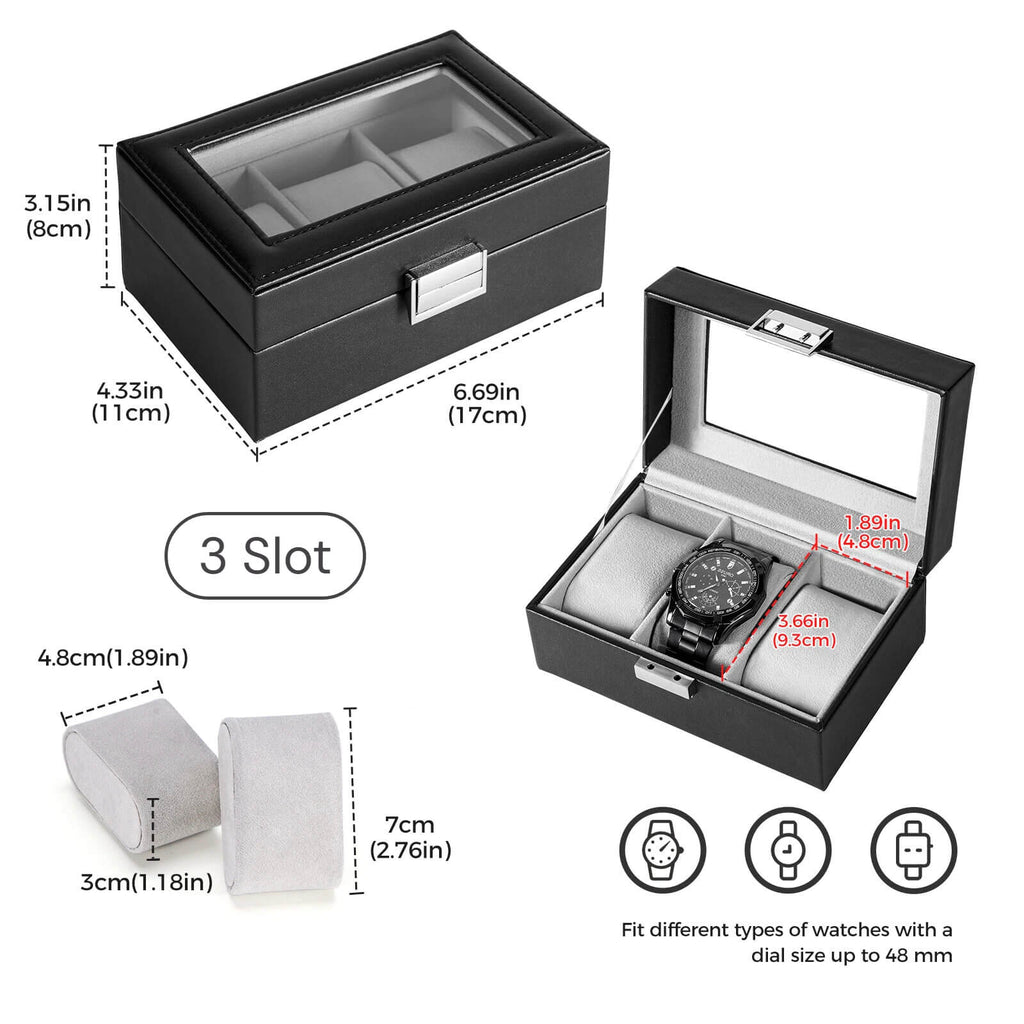 Watch Box with Glass Lid, 3-18 Slots PU Leather Watch Storage Organizer & Display Case | ProCase