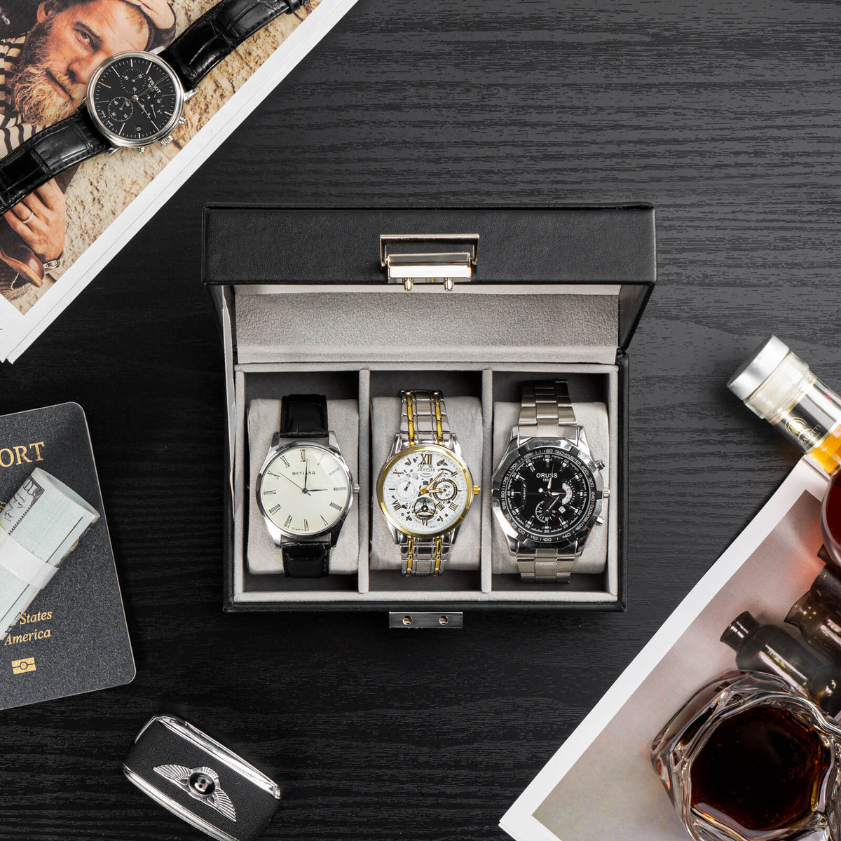 Watch Box with Glass Lid, 3-18 Slots PU Leather Watch Storage Organizer & Display Case | ProCase