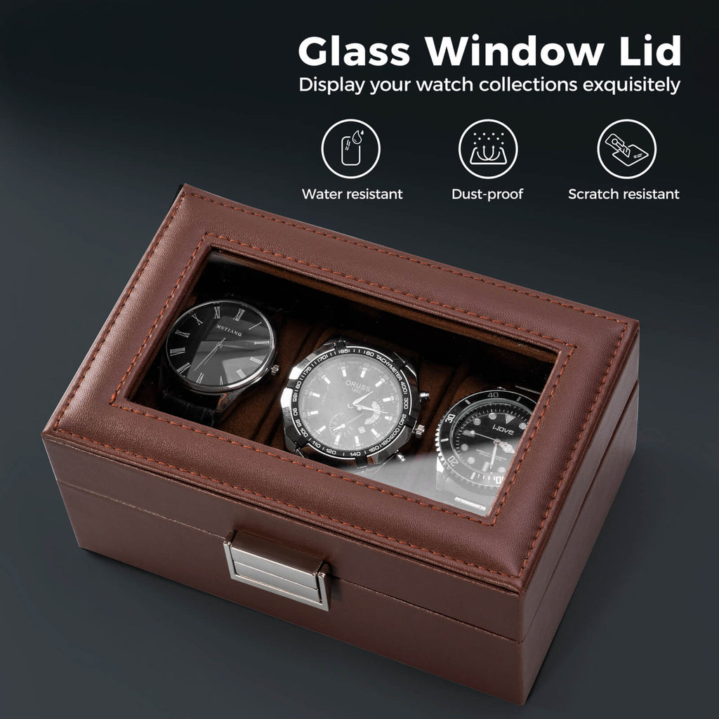 Watch Box with Glass Lid, 3-18 Slots PU Leather Watch Storage Organizer & Display Case | ProCase