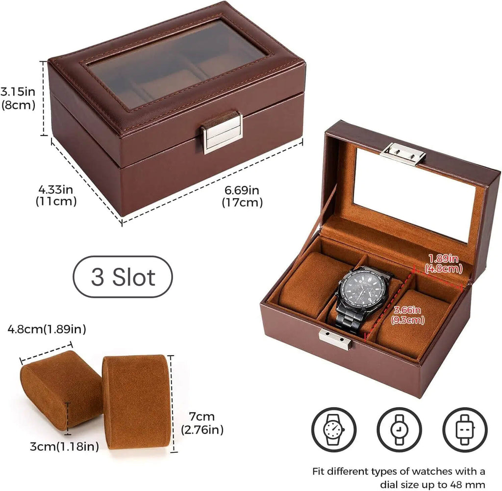 Watch Box with Glass Lid, 3-18 Slots PU Leather Watch Storage Organizer & Display Case | ProCase