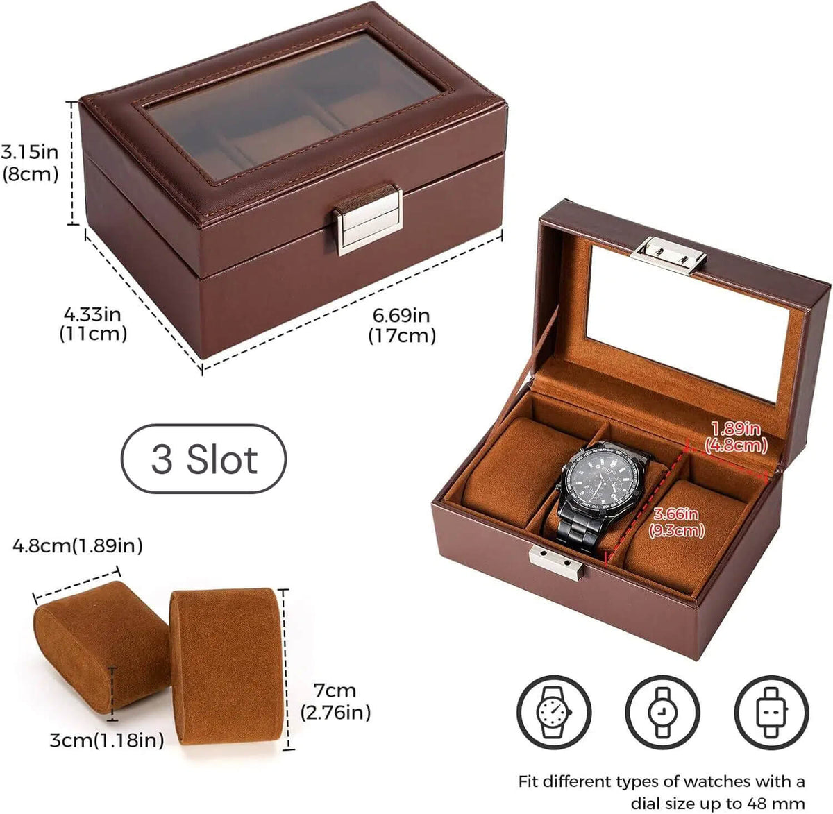 Watch Box with Glass Lid, 3-18 Slots PU Leather Watch Storage Organizer & Display Case | ProCase
