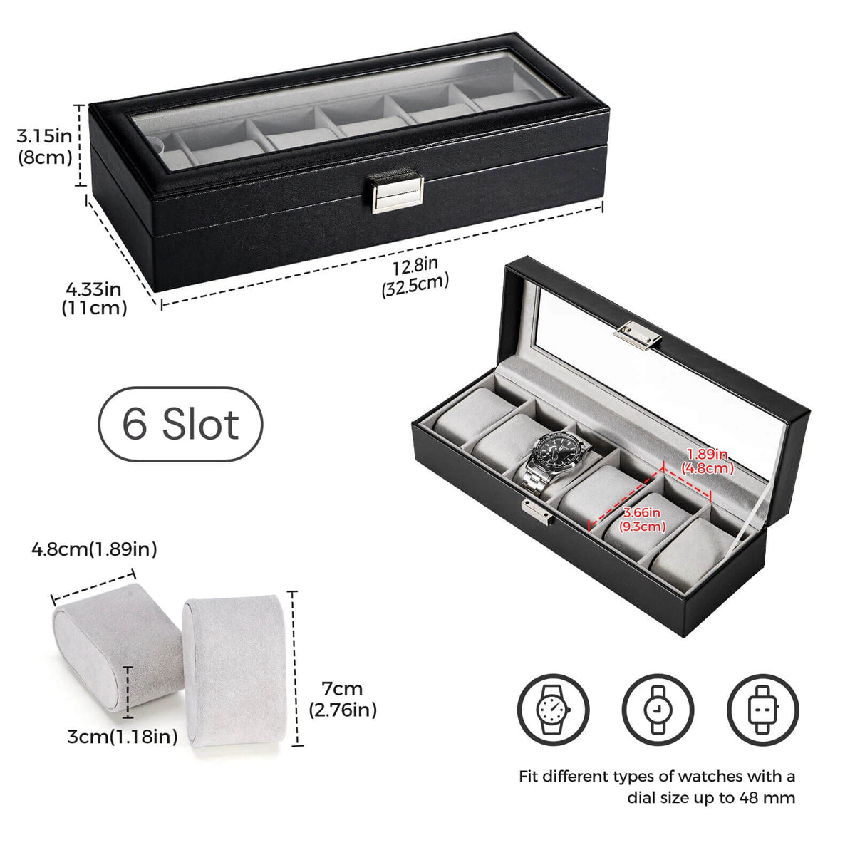 Watch Box with Glass Lid, 3-18 Slots PU Leather Watch Storage Organizer & Display Case | ProCase