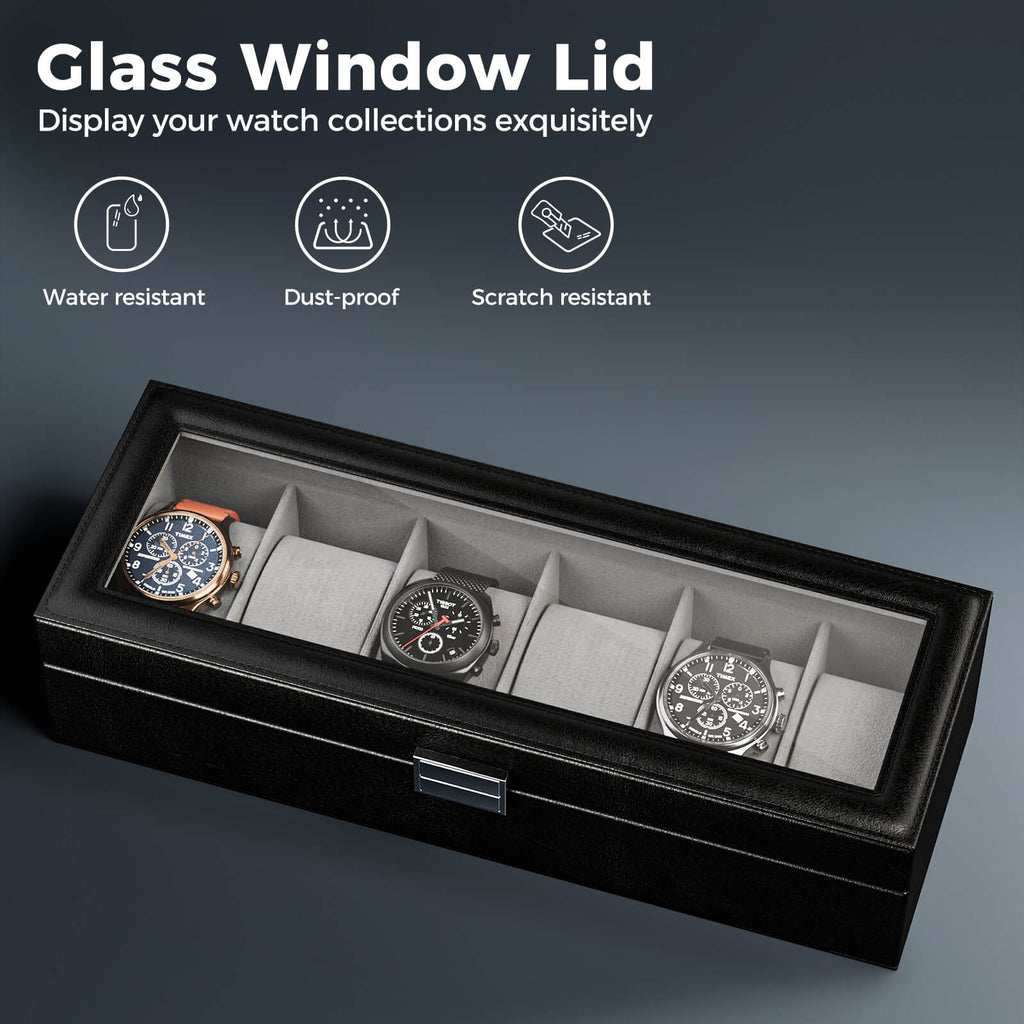 Watch Box with Glass Lid, 3-18 Slots PU Leather Watch Storage Organizer & Display Case | ProCase