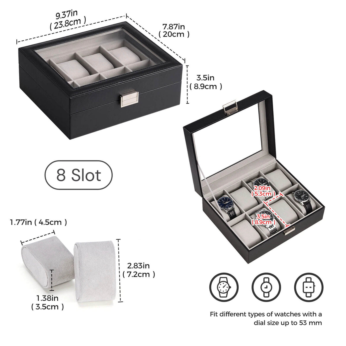 Watch Box with Glass Lid, 3-18 Slots PU Leather Watch Storage Organizer & Display Case | ProCase