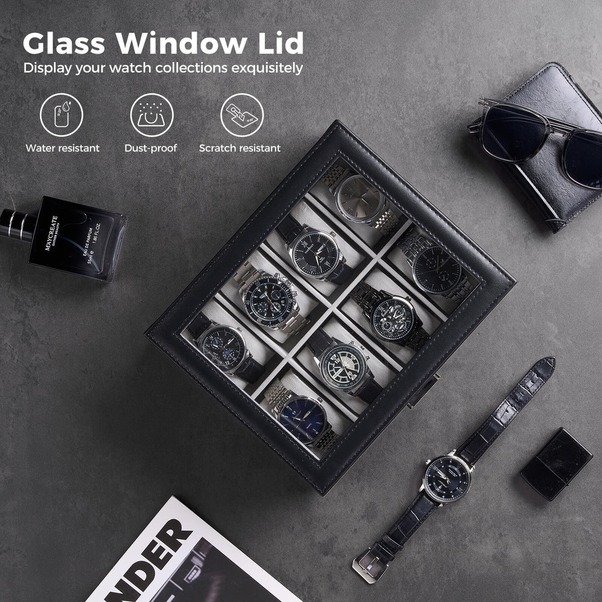 Watch Box with Glass Lid, 3-18 Slots PU Leather Watch Storage Organizer & Display Case | ProCase