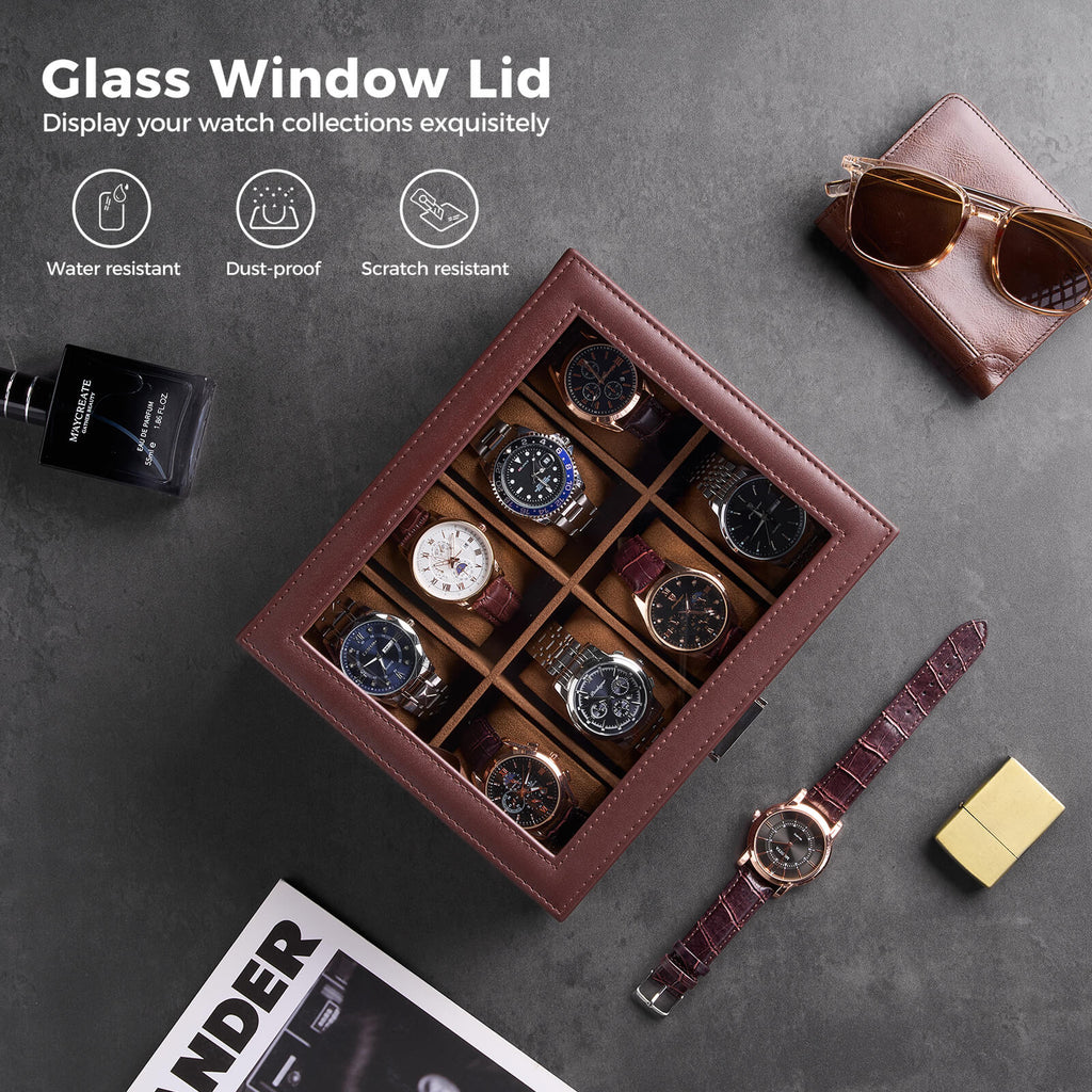 Watch Box with Glass Lid, 3-18 Slots PU Leather Watch Storage Organizer & Display Case | ProCase