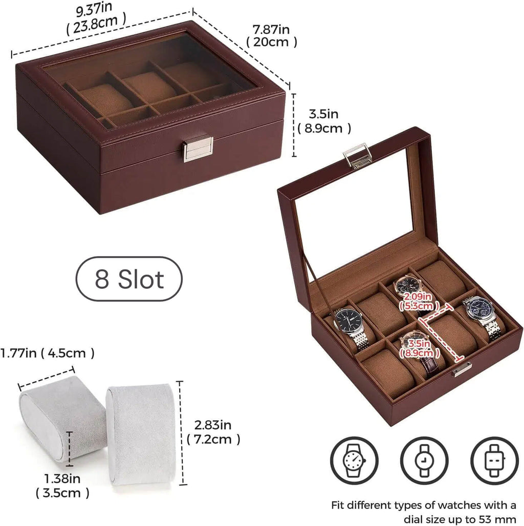 Watch Box with Glass Lid, 3-18 Slots PU Leather Watch Storage Organizer & Display Case | ProCase