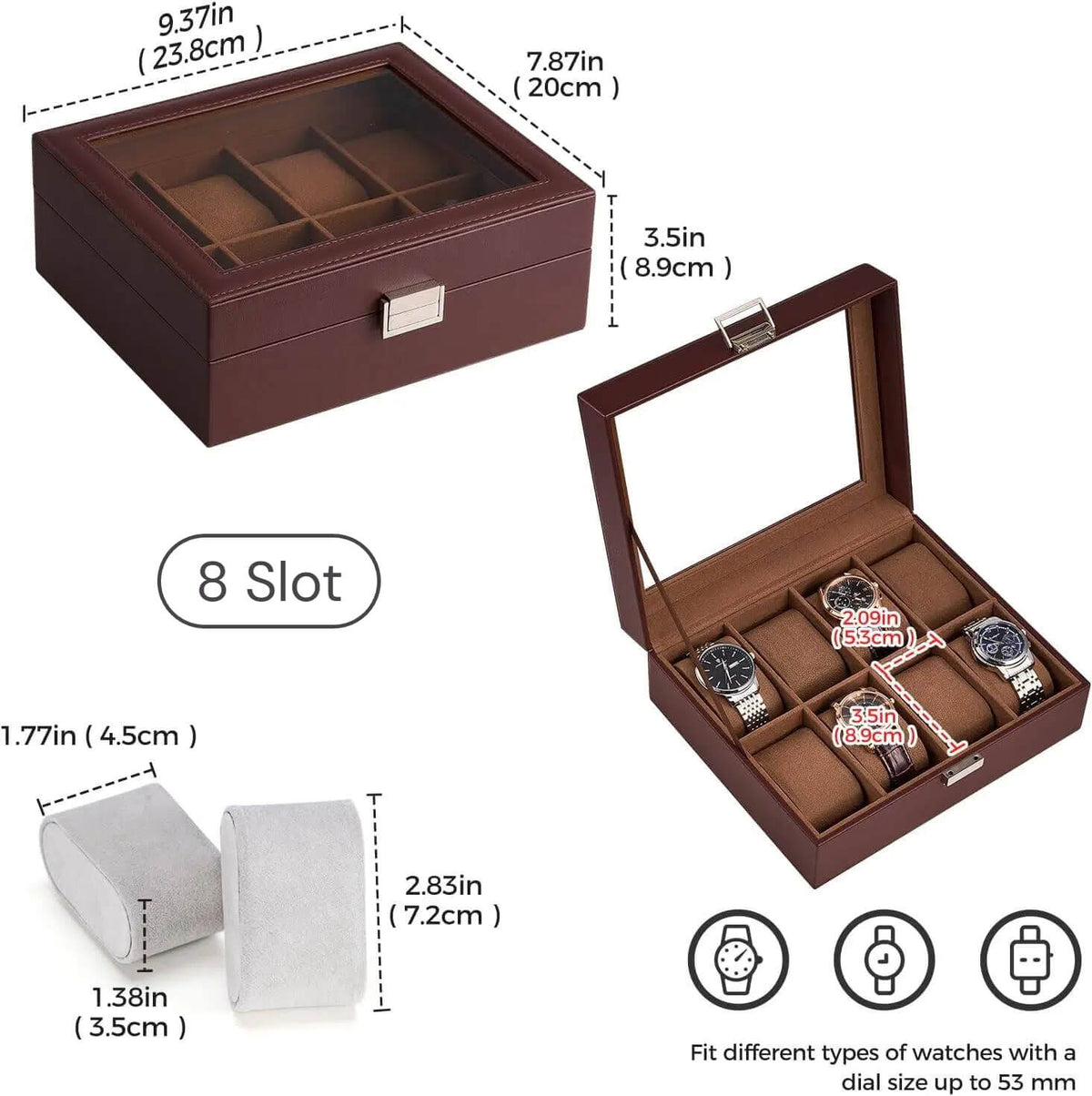 Watch Box with Glass Lid, 3-18 Slots PU Leather Watch Storage Organizer & Display Case | ProCase