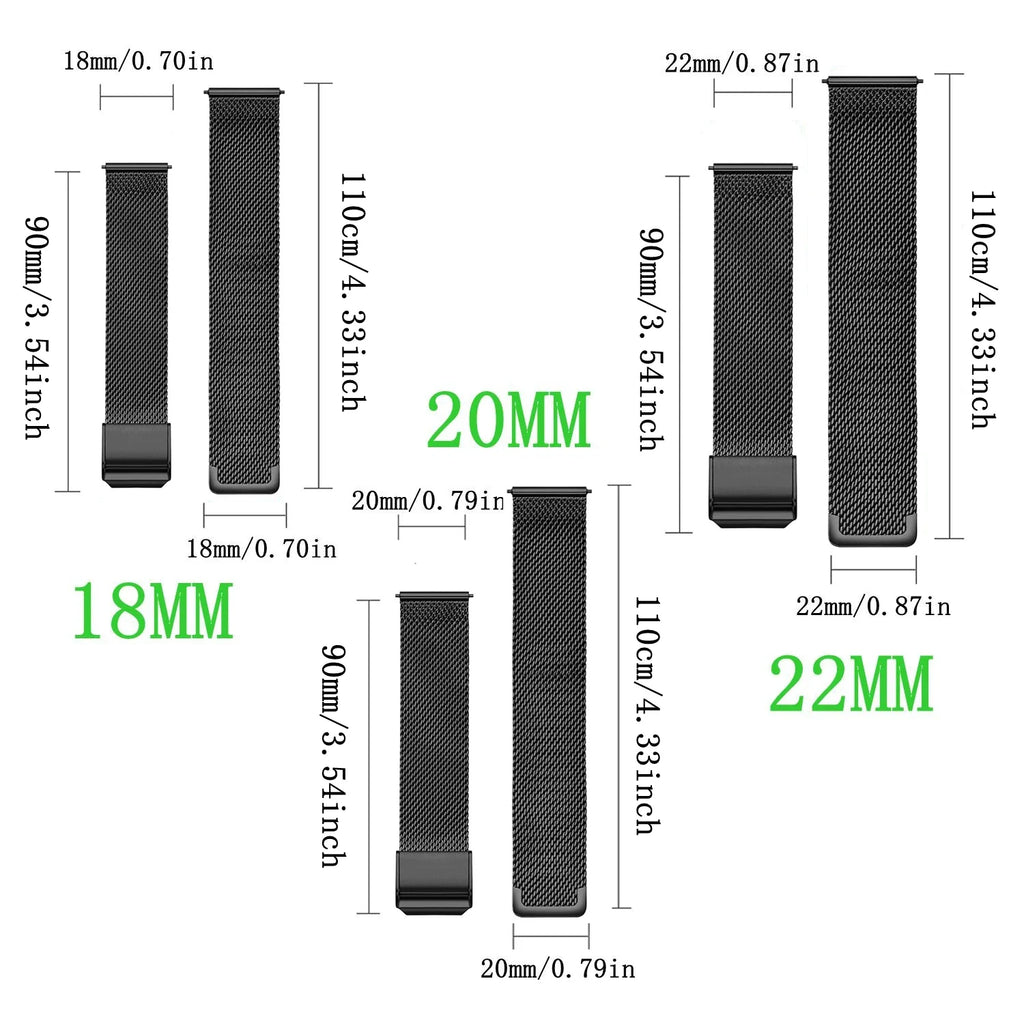 Milanese Mesh Bracelet for Samsung, Huawei & Garmin Watches