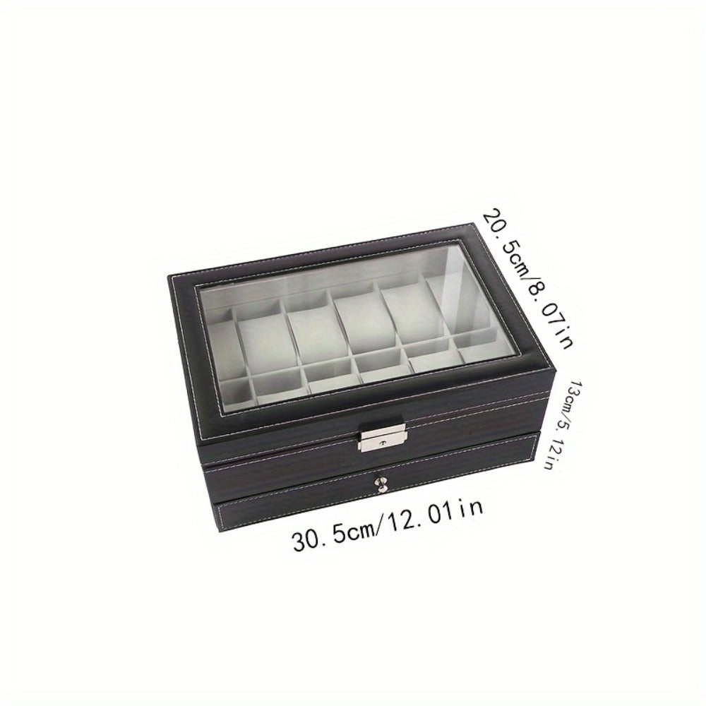 Watch Box Collection with 10-Slot and 12-Slot Single-Layer Cases plus Brown or Black Drawer Styles